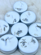 Load image into Gallery viewer, 2 oz. Soy Wax Candle with Cedarwood & Sage – Hand-Poured with Essential Oils and Clear Quartz Crystal for Relaxation, Meditation, and Positive Energy.