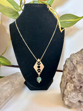 Load image into Gallery viewer, Labradorite moon phases gold necklace shown as a celestial jewelry gift idea