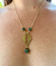 Load image into Gallery viewer, Moon Phases Gold Necklace with Labradorite Gemstone – Witchy Boho Celestial Lunar Jewelry, Adjustable Gold Chain