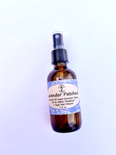 Load image into Gallery viewer, Natural Lavender Patchouli Essential Oil Spray – A Refreshing Body, Yoga Mat, and Air Freshener Made with Calming Lavender and Earthy Patchouli.