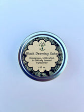 Load image into Gallery viewer, Natural multi-use Black Drawing Salve safe for daily use, formulated with wildcrafted plantain, comfrey, and calendula.
