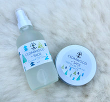 Load image into Gallery viewer, Natural Cedar + Sage Aromatherapy Set – Includes Soy Wax Candle and Essential Oil Spray for Calming and Freshening