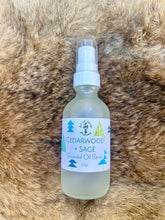 Load image into Gallery viewer, Multipurpose Cedarwood & Sage Spray for use as a body splash, room freshener, or fabric spritzer.
