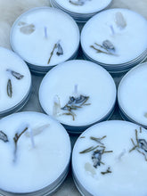 Load image into Gallery viewer, Cedarwood & Sage Soy Wax Candle – 2 oz. with Clear Quartz Crystal Infusion, Grounding Earthy Fragrance Perfect for Meditation and Creating a Peaceful Atmosphere.