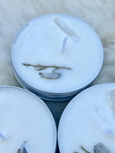 Load image into Gallery viewer, 2 oz. Soy Wax Candle with Cedarwood & Sage – Infused with Clear Quartz Crystal, Grounding Earthy Scent for Relaxation and Enhancing Your Wellness Routine.