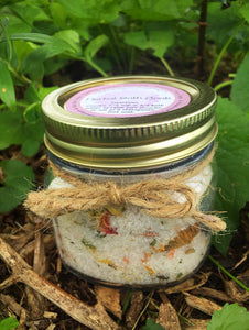 Bath Soak For Relaxation + Stress w/ Epsom Salt, Himalayan + Sea Salt, Organic Flowers, Sage, Cedarwood, & Lavender Essential Oils