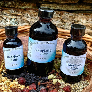 Elderberry Elixir Syrup with Echinacea + Raw Honey for Winter Wellness in 1 oz. Glass Bottle