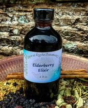 Load image into Gallery viewer, Elderberry Elixir Syrup w/ Raw Honey | Echinacea, Rose Hips, Mullein, Elderflower and Cinnamon