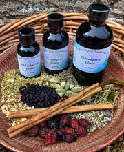 Load image into Gallery viewer, Elderberry Elixir Syrup w/ Raw Honey | Echinacea, Rose Hips, Mullein, Elderflower and Cinnamon