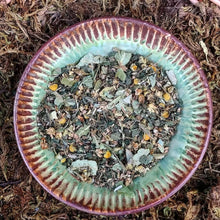 Load image into Gallery viewer, Loose Children’s Calming Herbal Tea blend in bowl | Chamomile, lemon balm, linden, and catnip loose leaf tea