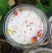 Load image into Gallery viewer, Relaxing bath soak with organic flowers like Rose Petals, Calendula, and Chamomile, combined with Epsom and Himalayan salts for a soothing and skin-loving experience.