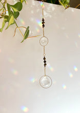 Load image into Gallery viewer, Double Prism Suncatcher with Tiger&#39;s Eye &amp; Amethyst Beads in Gold Frames – Rainbow Light Window Decor
