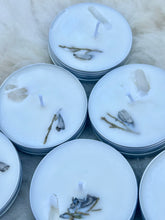 Load image into Gallery viewer, Cedarwood &amp; Sage Soy Wax Candle – Earthy Fragrance with Clear Quartz Crystal, Hand-Poured for a Unique, Grounding Experience in Your Home or Office.
