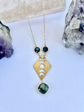 Load image into Gallery viewer, Labradorite Moon Phase Necklace — Celestial Brass Gemstone Jewelry
