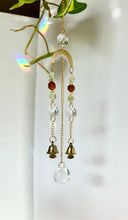 Load image into Gallery viewer, Mini Gold Charm Suncatcher with Rudraksha &amp; Aventurine Beads, Prism Accents, and Bells – Spiritual Rainbow Decor
