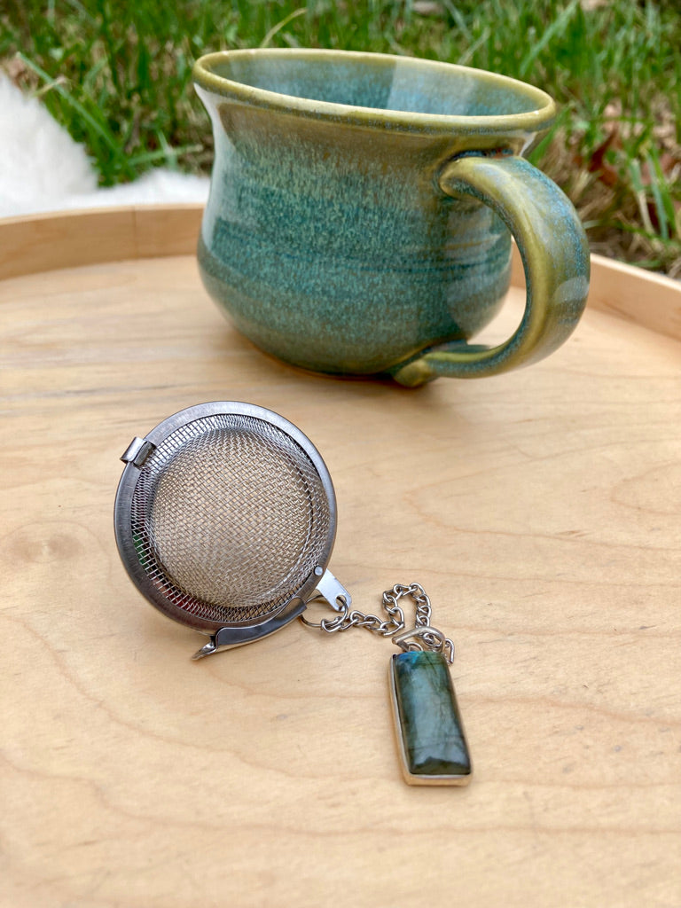Labradorite Pendant Tea Strainer, Natural Gemstone Infuser for Loose Leaf Tea for Protection + Connection to Magick