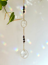 Load image into Gallery viewer, Double Prism Suncatcher with Tiger&#39;s Eye &amp; Amethyst Beads in Gold Frames – Rainbow Light Window Decor
