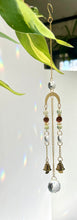 Load image into Gallery viewer, Mini Gold Charm Suncatcher with Rudraksha &amp; Aventurine Beads, Prism Accents, and Bells – Spiritual Rainbow Decor
