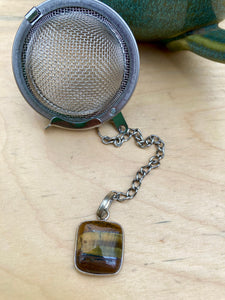 Tea Strainer for Loose Leaf Tea with Tigers Eye, Natural Gemstone Tea Strainer for Witchy Decor + Connection to Intuition