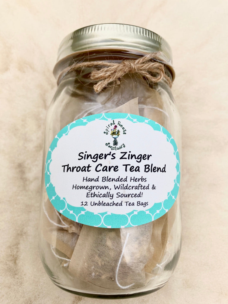 Singer's Zinger ~ Throat and Digestion Care Singers Tea Bags with Organic Herbs of Ginger, Lemon Peel, Marshmallow Root and Mullein, Music Teacher Gift