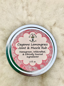 Cayenne Lemongrass Sore Muscle + Joint Rub for Aches & Pains with Arnica, St. John's Wort + Botanical Herbs