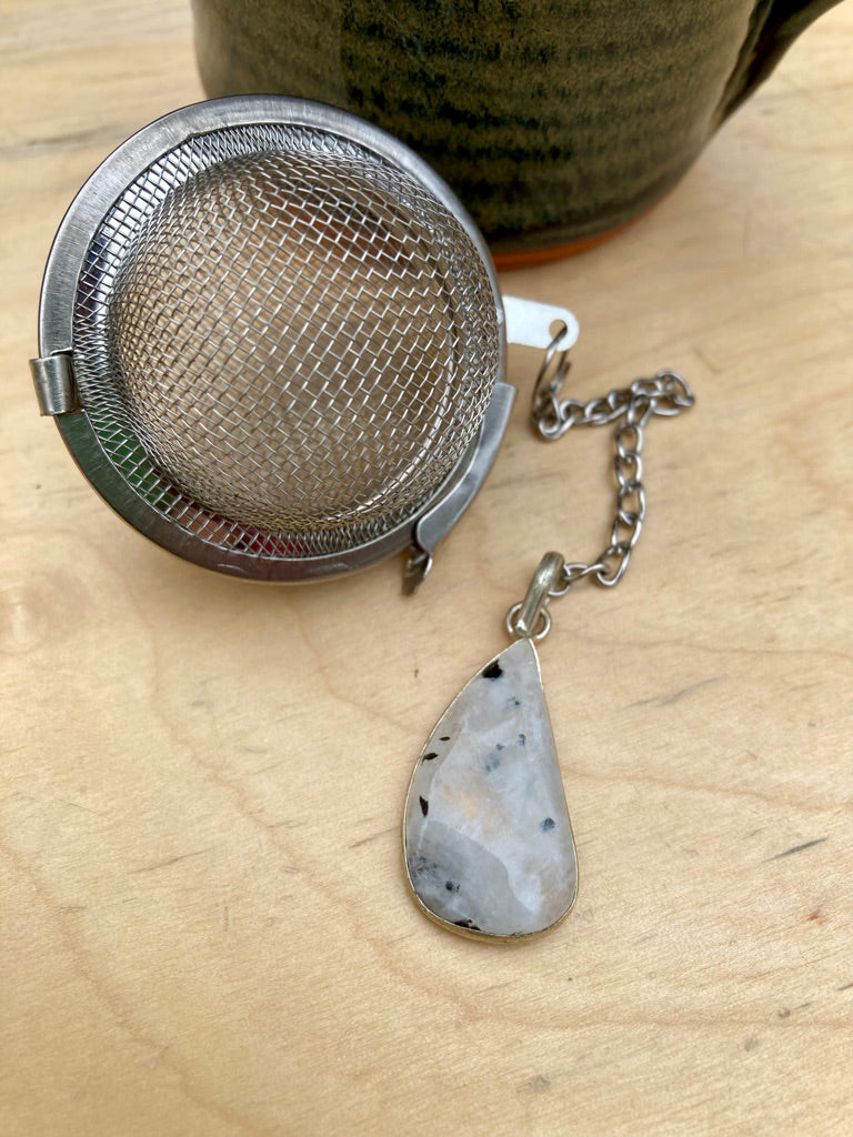 Tea Strainer for Loose Leaf Tea with Moonstone, Natural Gemstone Tea Strainer for Witchy Decor + Connection to the Moon