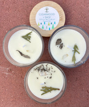 Load image into Gallery viewer, Cedarwood &amp; Sage Soy Candle | Clear Quartz Crystal Candle | 4 oz Glass Jar Candle
