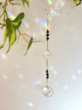 Load image into Gallery viewer, Double Prism Suncatcher with Tiger&#39;s Eye &amp; Amethyst Beads in Gold Frames – Rainbow Light Window Decor
