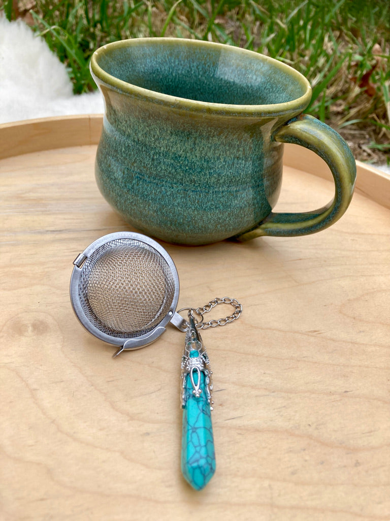 Tea Ball with Howlite Pendant, Unique Gemstone Tea Infuser for Yogis, Wicca + Loose Leaf Tea Drinker, Cottagecore Gift