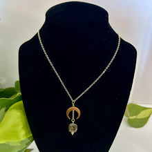 Load image into Gallery viewer, Half Moon Labradorite Necklace, Celestial Jewelry, Floating Stone Pendant, Boho Minimalist Necklace, Spiritual Crystal Jewelry
