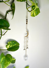 Load image into Gallery viewer, Gold Moon Sun Catcher – Light Prism Rainbow Maker with Tiger’s Eye + Amethyst Beads
