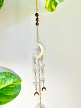 Load image into Gallery viewer, Gold Moon Sun Catcher – Light Prism Rainbow Maker with Tiger’s Eye + Amethyst Beads
