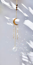 Load image into Gallery viewer, Gold Moon Sun Catcher – Light Prism Rainbow Maker with Tiger’s Eye + Amethyst Beads

