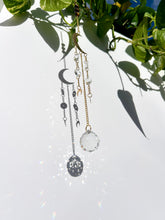 Load image into Gallery viewer, Gold Moon Sun Catcher – Light Prism Rainbow Maker with Tiger’s Eye + Amethyst Beads
