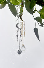 Load image into Gallery viewer, Gold Moon Sun Catcher – Light Prism Rainbow Maker with Tiger’s Eye + Amethyst Beads
