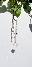 Load image into Gallery viewer, Gold Moon Sun Catcher – Light Prism Rainbow Maker with Tiger’s Eye + Amethyst Beads

