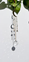 Load image into Gallery viewer, Gold Moon Sun Catcher – Light Prism Rainbow Maker with Tiger’s Eye + Amethyst Beads
