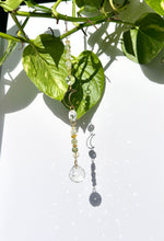 Load image into Gallery viewer, Mini Gold Moon Suncatcher with Aventurine &amp; Citrine Beads – Rainbow Light Prism Decor
