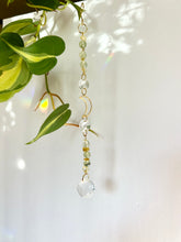 Load image into Gallery viewer, Mini Gold Moon Suncatcher with Aventurine &amp; Citrine Beads – Rainbow Light Prism Decor
