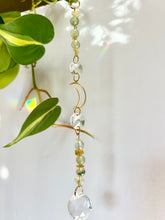 Load image into Gallery viewer, Mini Gold Moon Suncatcher with Aventurine &amp; Citrine Beads – Rainbow Light Prism Decor
