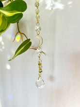 Load image into Gallery viewer, Mini Gold Moon Suncatcher with Aventurine &amp; Citrine Beads – Rainbow Light Prism Decor
