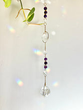 Load image into Gallery viewer, Amethyst &amp; Citrine Suncatcher with Dual Prisms – Gold Circle Light Catcher &amp; Rainbow Maker
