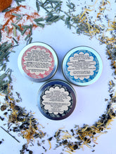 Load image into Gallery viewer, Herbal Salve Set | All-Purpose, Muscle Rub &amp; Black Drawing Salve | Natural First Aid Kit for Cuts, Burns, Sore Muscles, Stings &amp; Splinters
