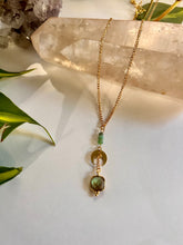 Load image into Gallery viewer, Gold Half Moon Necklace with Labradorite, Amazonite &amp; Green Quartz – Celestial Crystal Jewelry, Adjustable Chain
