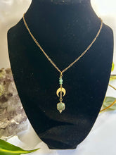 Load image into Gallery viewer, Gold Half Moon Necklace with Labradorite, Amazonite &amp; Green Quartz – Celestial Crystal Jewelry, Adjustable Chain
