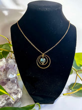 Load image into Gallery viewer, Gold Concentric Circle Necklace with Labradorite – Geometric Crystal Jewelry, Adjustable Chain
