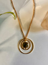 Load image into Gallery viewer, Gold Concentric Circle Necklace with Labradorite – Geometric Crystal Jewelry, Adjustable Chain
