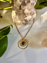 Load image into Gallery viewer, Gold Concentric Circle Necklace with Labradorite – Geometric Crystal Jewelry, Adjustable Chain
