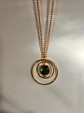Load image into Gallery viewer, Gold Concentric Circle Necklace with Labradorite – Geometric Crystal Jewelry, Adjustable Chain
