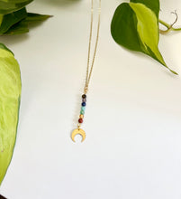 Load image into Gallery viewer, Rainbow Gemstone Necklace with Brass Moon – Chakra Jewelry, Boho Crystal Pendant, LGBTQ Pride Necklace
